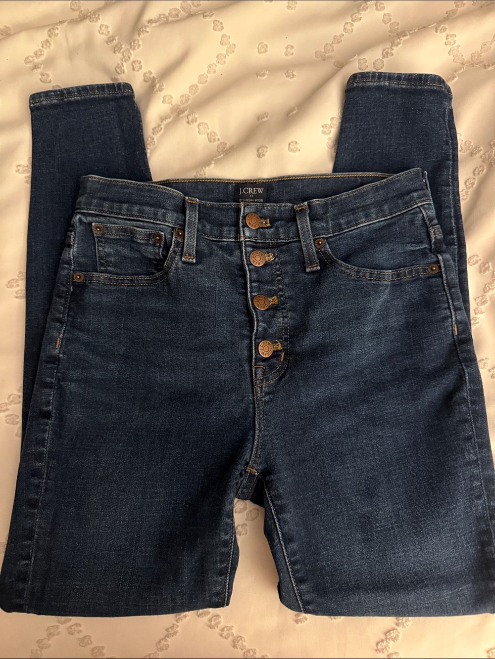 J. Crew Women's Dark Blue High-Rise Button-Fly Skinny Jeans